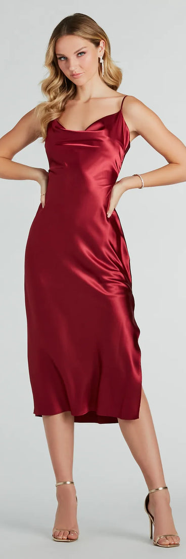 The midi dress length on the All The Elegance Satin Slip Midi Dress provides an elevated silhouette perfect for any party, occasion, or everyday styling.