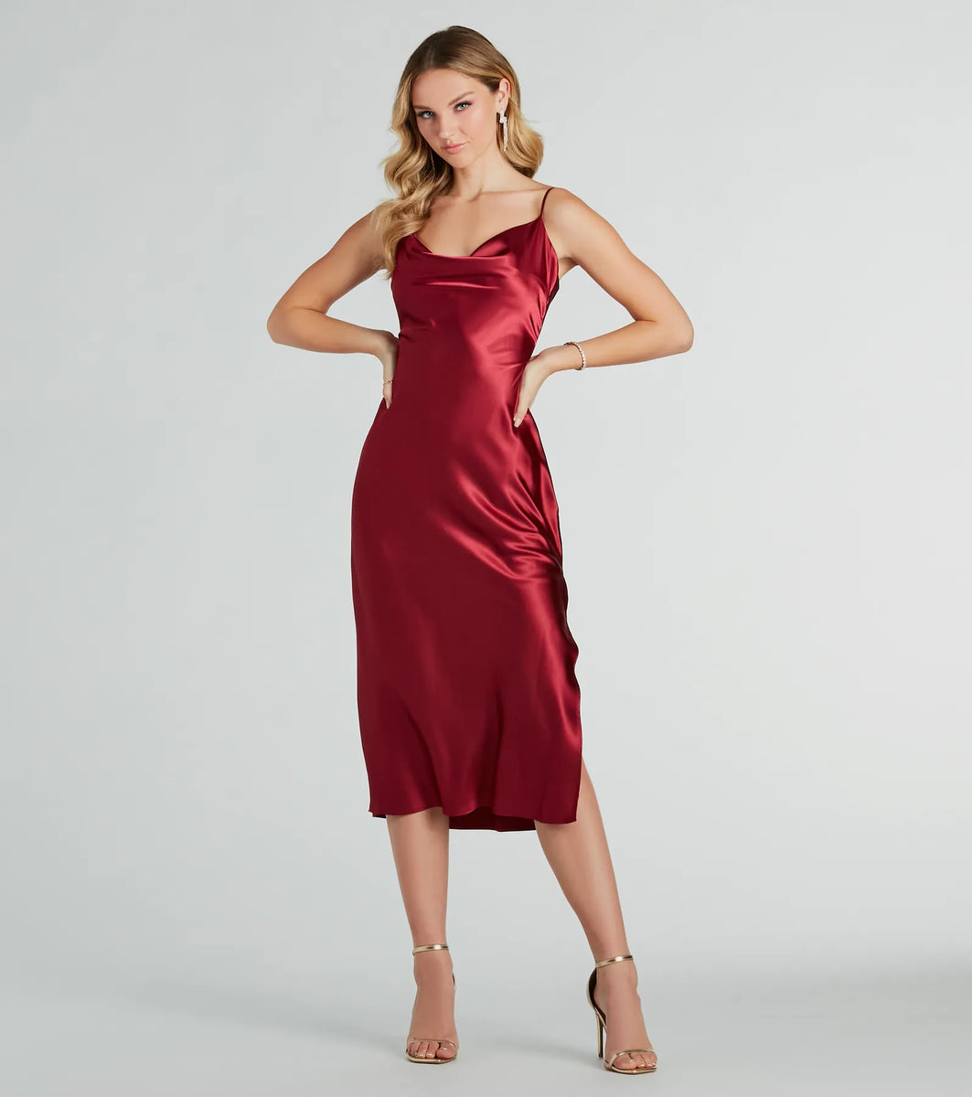 All The Elegance Satin Slip Midi Dress & Windsor