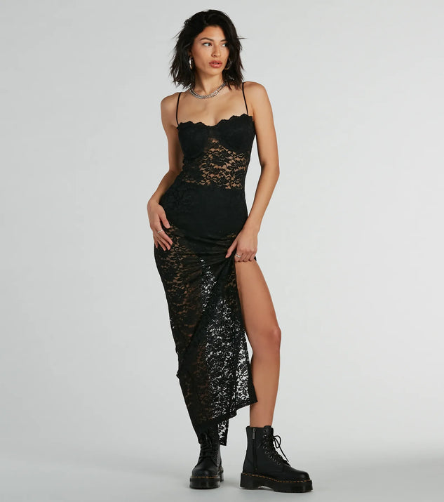 ◆as if calie◆ LACE TRIM MAXI DRESS BLACK CA24BDR004BK Black Lace Dress - Bustier Dress - Sleeveless Maxi Dress - Lulus