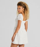 The Compliment Collector Corset Eyelet Skater Dress is a casual dress for more than special occasions with a fitted or flowy silhouette and accents in the most recent trends!