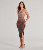 Revamp your 2025 wardrobe with this chic addition, the Effortless Dazzle Ombre Glitter Mesh Midi Dress in brown, perfect for elevating your style in the new year.