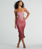 Revamp your 2025 wardrobe with this chic addition, the Sassy Shine Ombre Glitter Mesh Midi Dress in mauve, perfect for elevating your style in the new year.