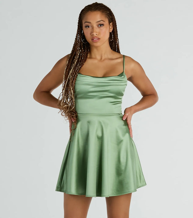 Silk Dress Flowy Skater Dress Slick Chic Bow Back Skater Dress Size M Hunter  Green M