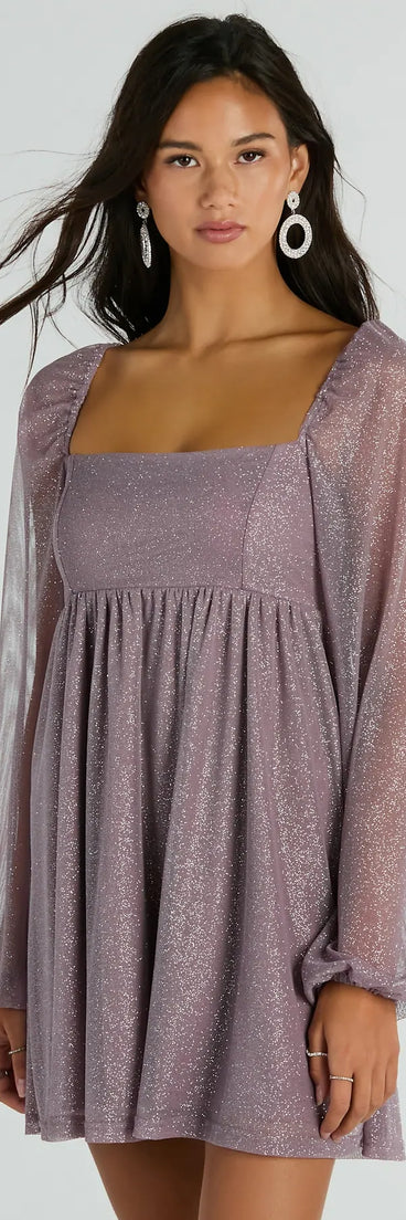 Add royal flair with the Countless Shine Glitter Skater Dress in lavender, a viral-worthy pick from the purple homecoming dress collection made to light up your HOCO feed.