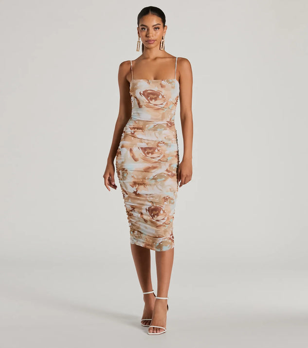 The midi dress length on the Admiring Muse Sleeveless Bodycon Floral Midi Dress provides an elevated silhouette perfect for any party, occasion, or everyday styling.