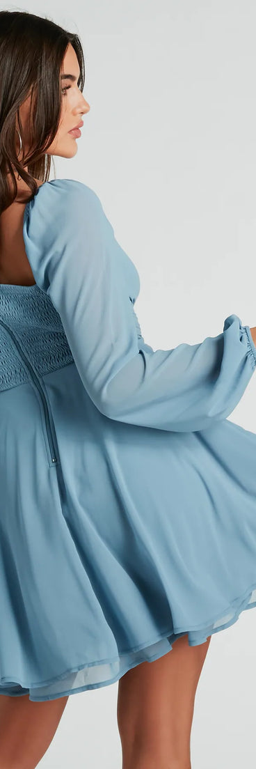 Dreamy Vibes Long Sleeve Chiffon Skater Dress