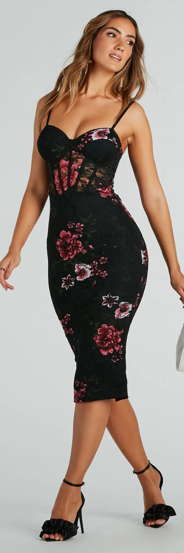 Look Of Love Floral Lace Corset Midi Dress
