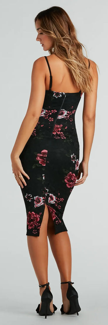 Look Of Love Floral Lace Corset Midi Dress