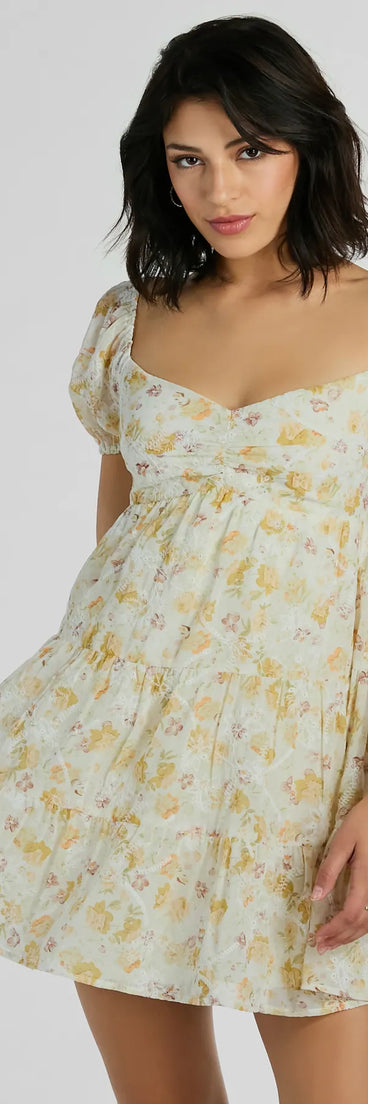 floral eyelet lace cut out scalloped mini dress White Floral Eyelet Babydoll Mini Dress - Ivory Lace Detail
