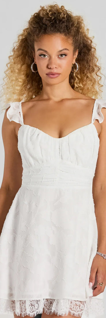 Charming Floral Chiffon Lace Trim Skater Dress