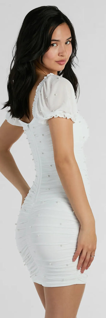 Pearls For Babes Puff Sleeve Bodycon Mini Dress