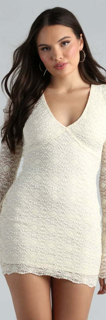 Loved In Lace V-Neck Long Sleeve Short Dress