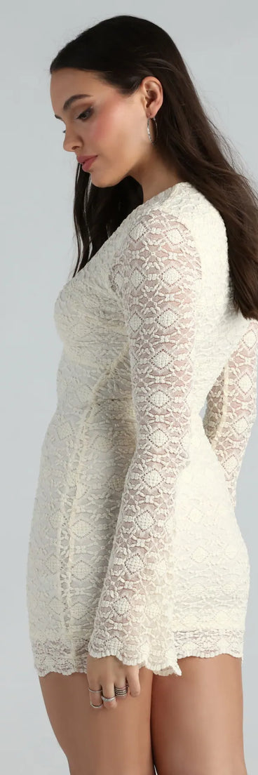 Loved In Lace V-Neck Long Sleeve Short Dress