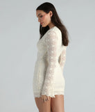 Loved In Lace V-Neck Long Sleeve Short Dress