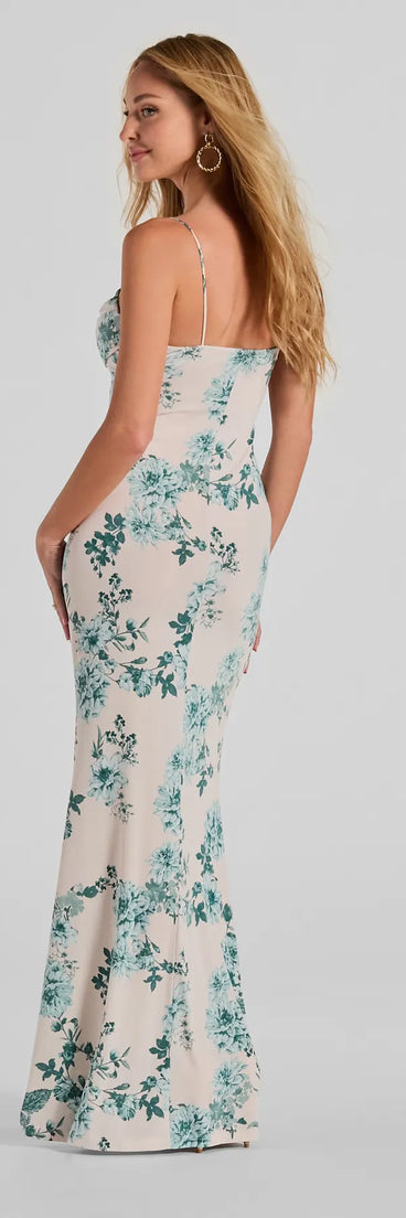 Delightful And Sweet Cowl Neck Floral Maxi Dress