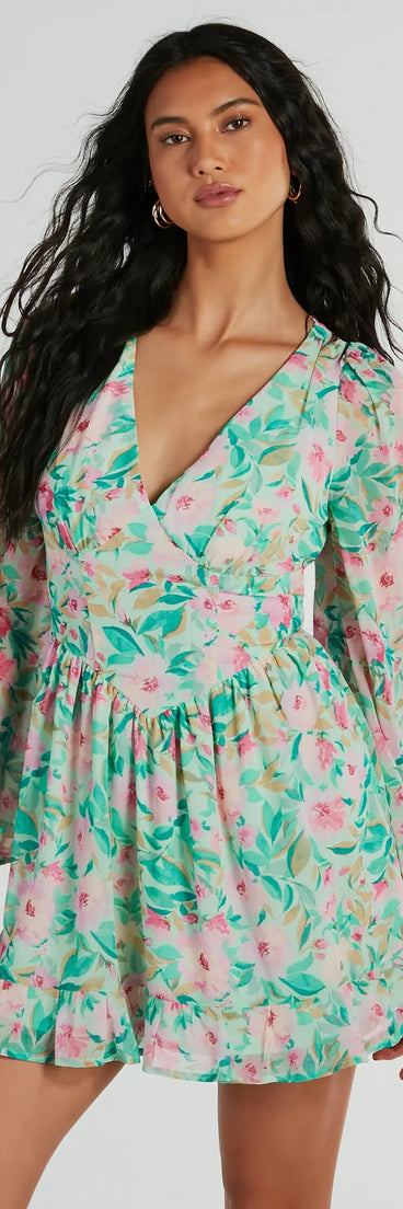 Radiant Vacay V-Neck Floral Chiffon Skater Dress