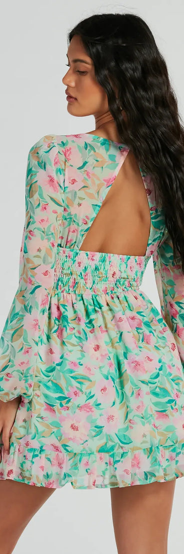 Radiant Vacay V-Neck Floral Chiffon Skater Dress