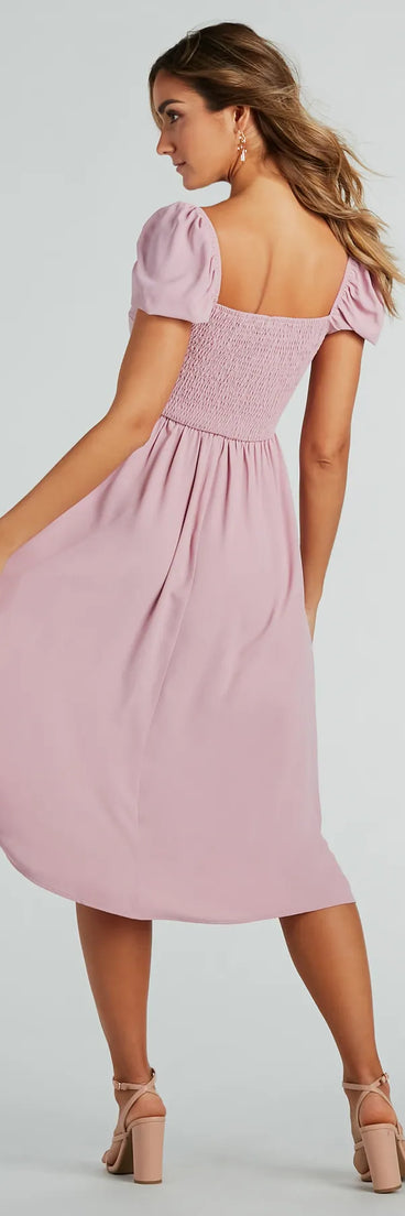 Adorable Factor Chiffon Sweetheart Midi Dress