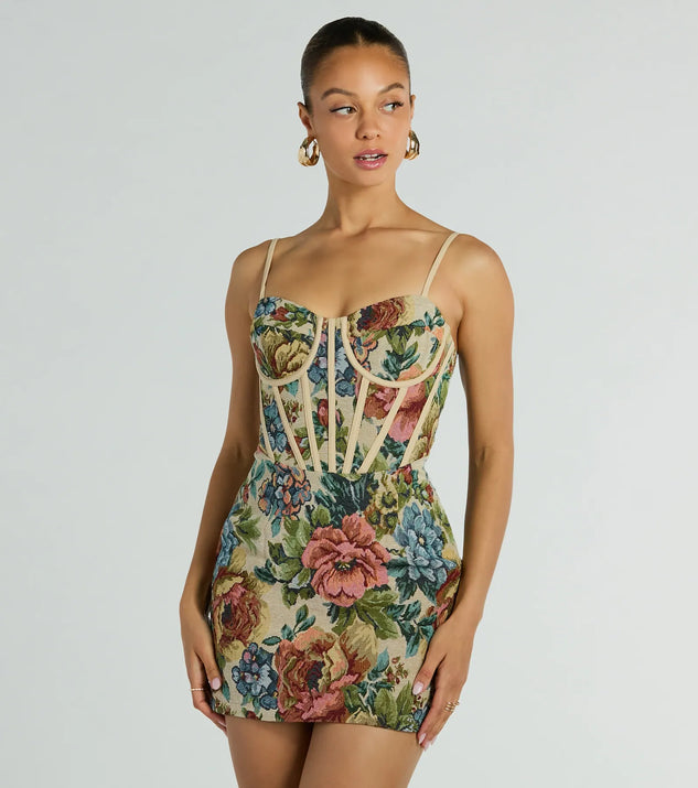 tapestry dress Chic Charm Floral Tapestry Corset Mini Dress