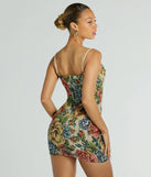 Revamp your 2025 wardrobe with this chic addition, the Chic Charm Floral Tapestry Corset Mini Dress in multi-color, perfect for elevating your style in the new year.