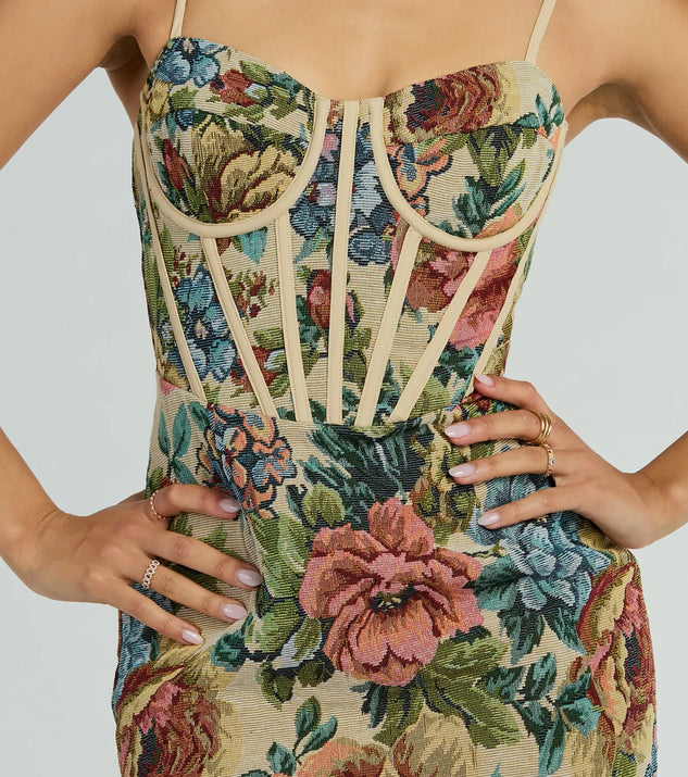 white christmas dresses Chic Charm Floral Tapestry Corset Mini Dress