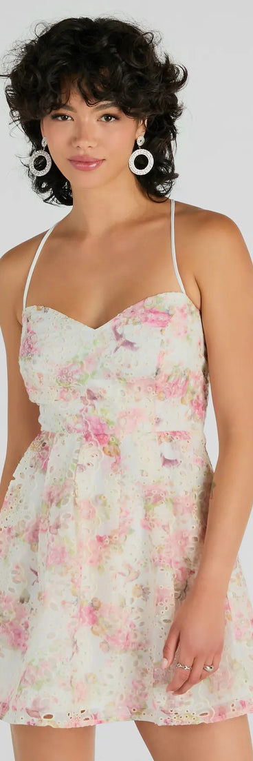 The Floral Day Dream Lace Up Eyelet Skater Dress is a mini dress that will make a statement with its short hemline and on-trend details to have you ready for any event!