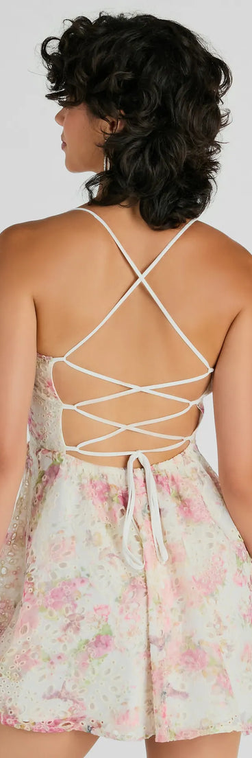 The Floral Day Dream Lace Up Eyelet Skater Dress is a casual dress for more than special occasions with a fitted or flowy silhouette and accents in the most recent trends!