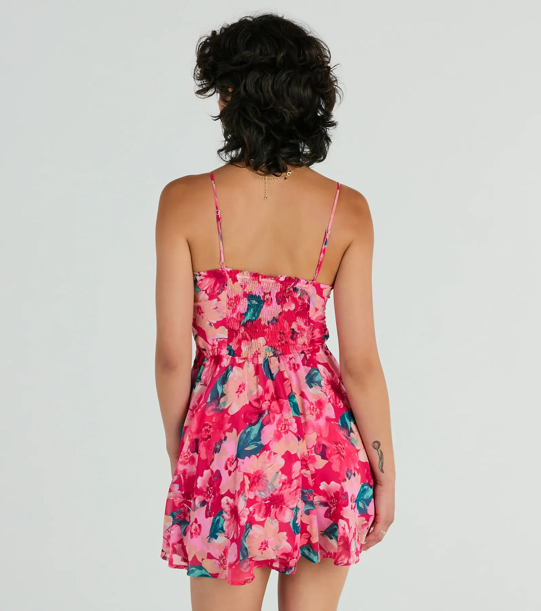 Pick Of The Bunch Floral Chiffon Skater Dress