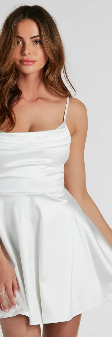 Own your moment in the Silky Chic Satin Skater Dressin ivory, a standout 2025 Homecoming Dress that captures all the glam and energy of the night.