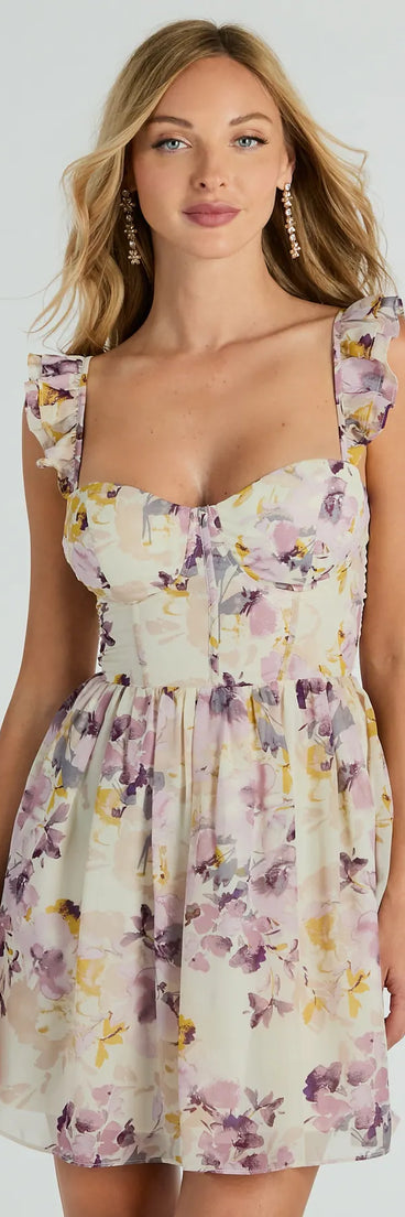 Always In Bloom Corset Lace-Up Floral Skater Dress