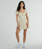 Flirt And Twirl Puff Sleeve Tie-Back Skater Dress
