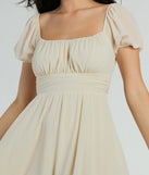 Flirt And Twirl Puff Sleeve Tie-Back Skater Dress