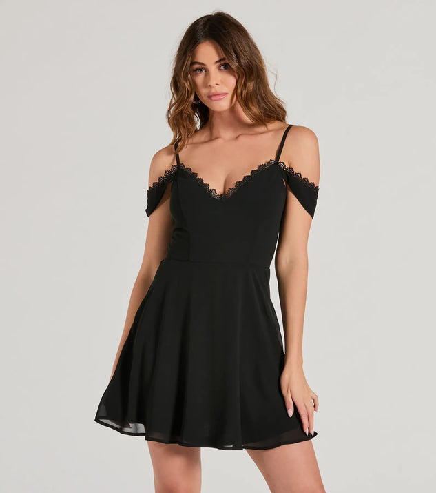 Flow My Way Chiffon Lace Trim Skater Dress Windsor
