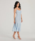 With its mid-calf hem and popular flattering fit, the Heavenly Cute Scoop Neck Chiffon Ruffled Midi Dress in light blue nails the balance of trend and ease, redefining go-to midi dresses for any occasion.