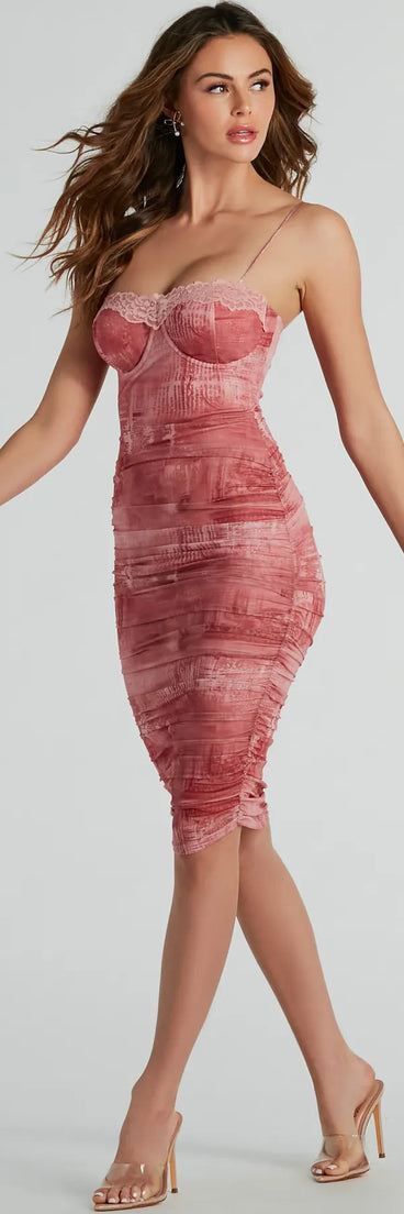 Gorgeous Entrance Lace Trim Printed Midi Dress