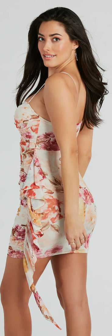 Pretty Bloom Floral Ruffled Mesh Mini Dress