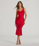 Turn heads at Prom 2025 in this red prom dress, where statement-making details meet the iconic style of the Chic In The City Cowl Neck Midi Dress .