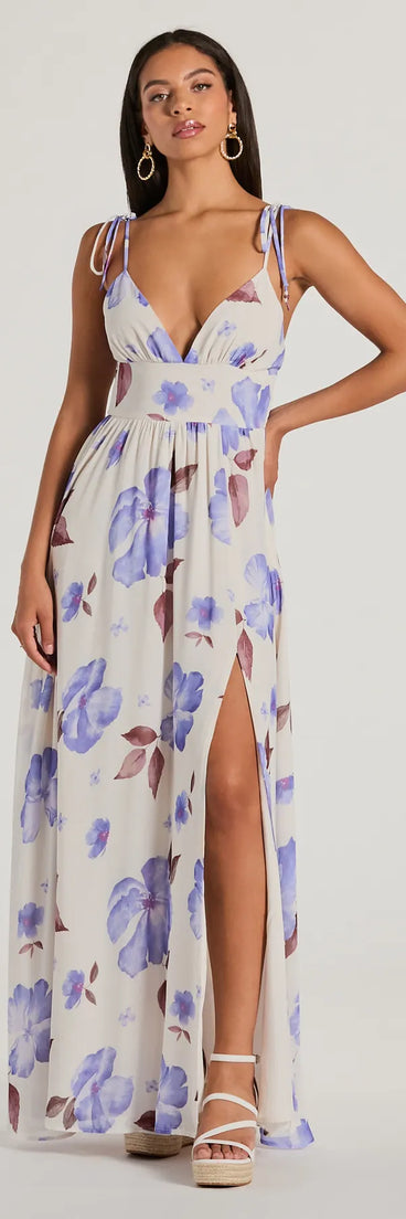 Irresistibly Sweet V-Neck Floral Chiffon Maxi Dress