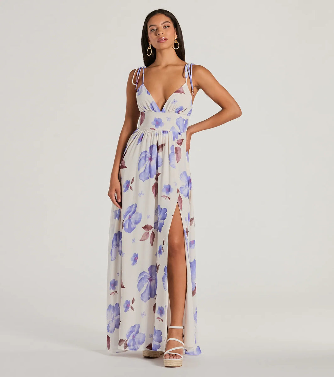 Sweet Story Pleated Chiffon Floral Print Detachable Cape Detail Maxi Dress main image 0