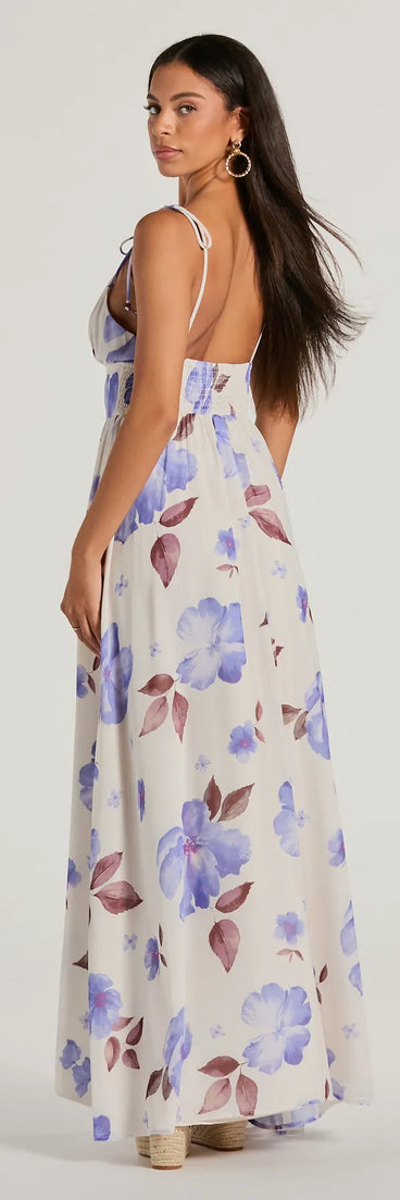 Irresistibly Sweet V-Neck Floral Chiffon Maxi Dress