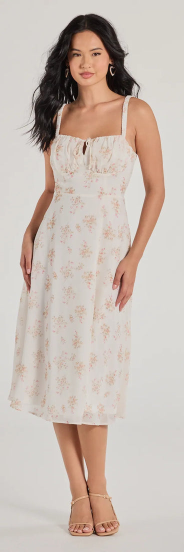 So Enchanting A-Line Floral Chiffon Midi Dress