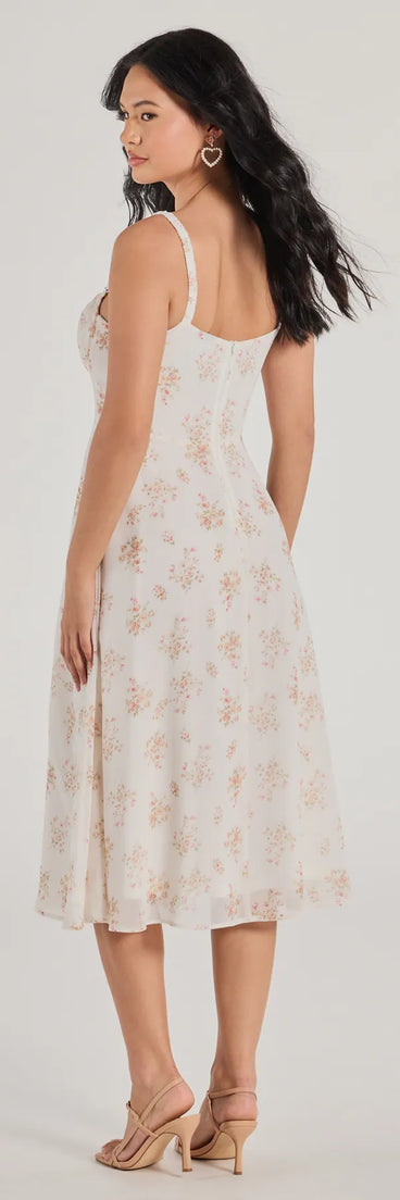 So Enchanting A-Line Floral Chiffon Midi Dress