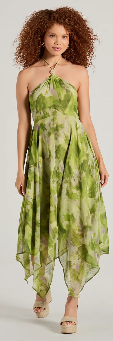 Dreamy Muse Watercolor Chiffon Flowy Midi Dress | Windsor Dreamy Muse Watercolor Chiffon Flowy Midi Dress | Windsor