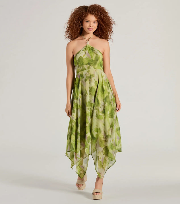AURAFIT PADDED TANK DRESS / 抹茶 (MATCHA) Dreamy Muse Watercolor Chiffon Flowy Midi Dress | Windsor