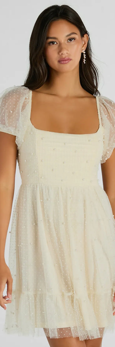 Raise A Toast Puff Sleeve Faux Pearl Babydoll Dress | Windsor Raise A Toast Puff Sleeve Faux Pearl Babydoll Dress | Windsor