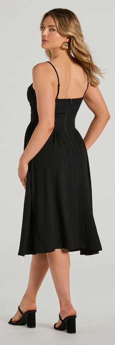 The Blissful Afternoons Corset A-Line Midi Dress is a casual dress for more than special occasions with a fitted or flowy silhouette and accents in the most recent trends!