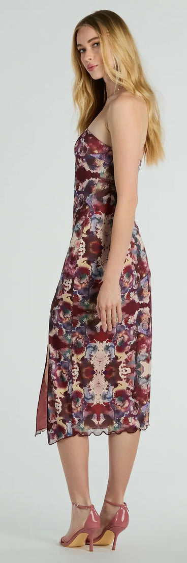 The Chic Illusion Strapless Artsy Printed Midi Dress as your wedding guest dress with a stylish neckline and/or sleeves and elevated details on the back and front will make you the best dressed at any event!