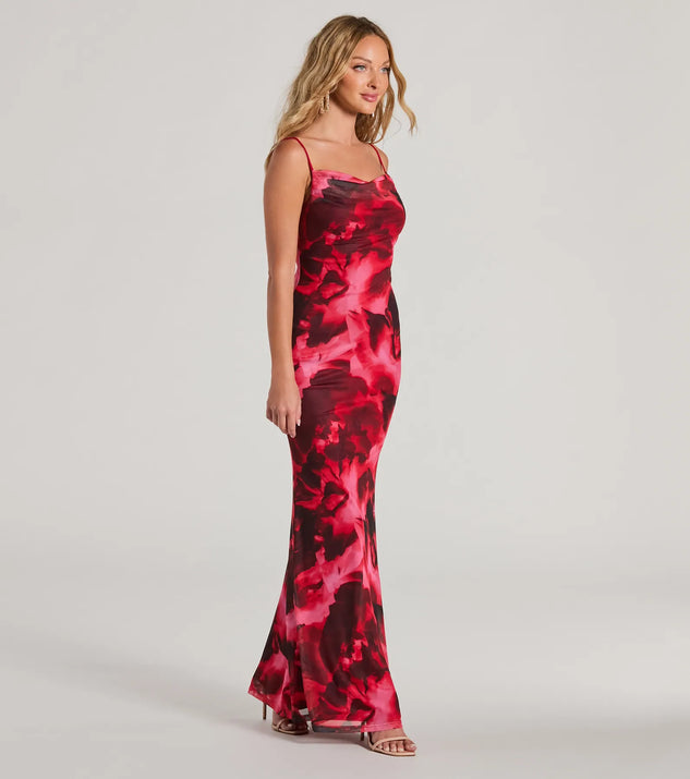 Make a statement in the Catch Attention Cowl Neck Abstract Floral Maxi Dress, a fuchsia bodycon dresses that blends unique design details with a tight silhouette for a head-turning holiday or New Year's eve dress.