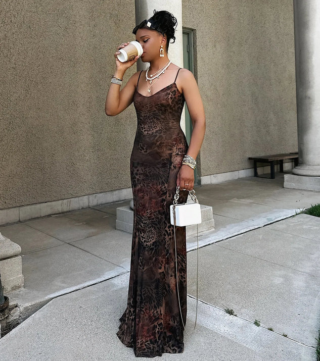 Fierce Allure Leopard Print Mesh Maxi Dress | Windsor