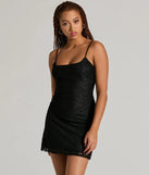 Step into seasonal chic with the In The Mood Scoop Neck Lace A-Line Mini Dress, a black mini dress featuring an above-the-knee cut ideal for cocktail parties, festive gatherings, or clubwear.